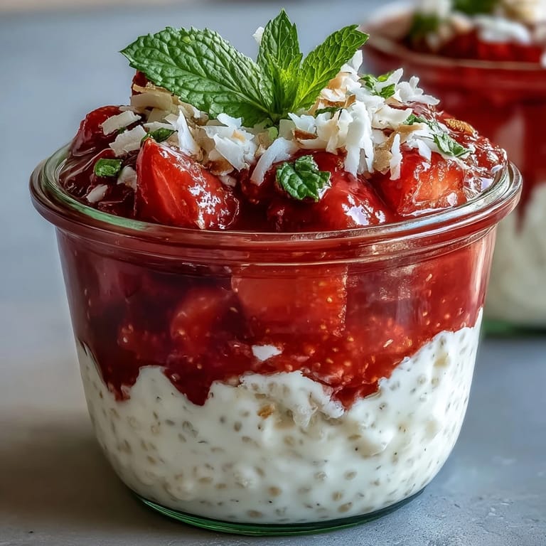 Close-up of creamy Strawberry Chia Seed Pudding with Coconut Milk featuring fresh strawberry slices and a spoon ready to eat.