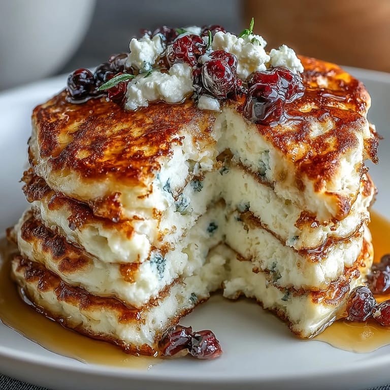 Light and airy cottage cheese pancakes cooked to golden perfection, paired with yogurt and sliced fruit for a healthy breakfast.  