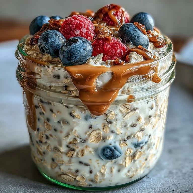 Vibrant berries and rich almond butter layered over chilled oats, ready to fuel your morning.  