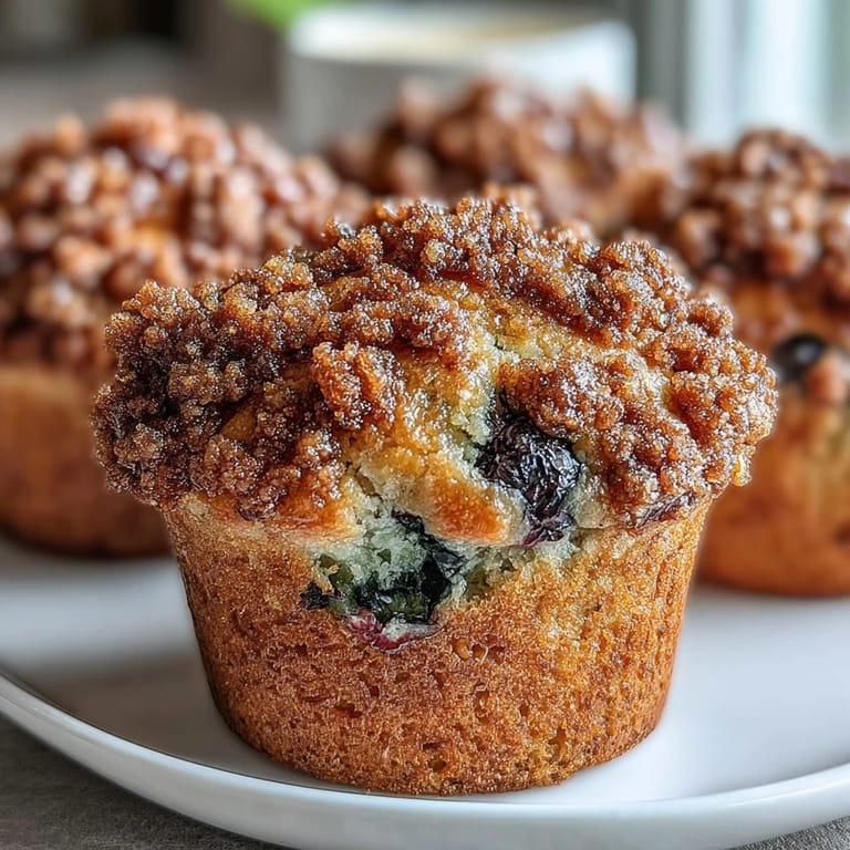 Golden sourdough muffins with tangy lemon zest and juicy blueberries, crowned with a buttery streusel topping that adds irresistible texture and flavor.