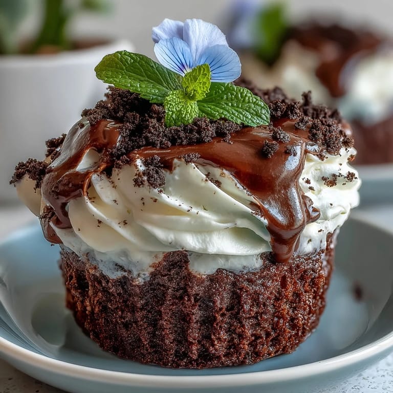 Rich chocolate brownies with a layer of fluffy whipped cream and crunchy Oreo "dirt," decorated with colorful edible blooms for a garden-inspired dessert.