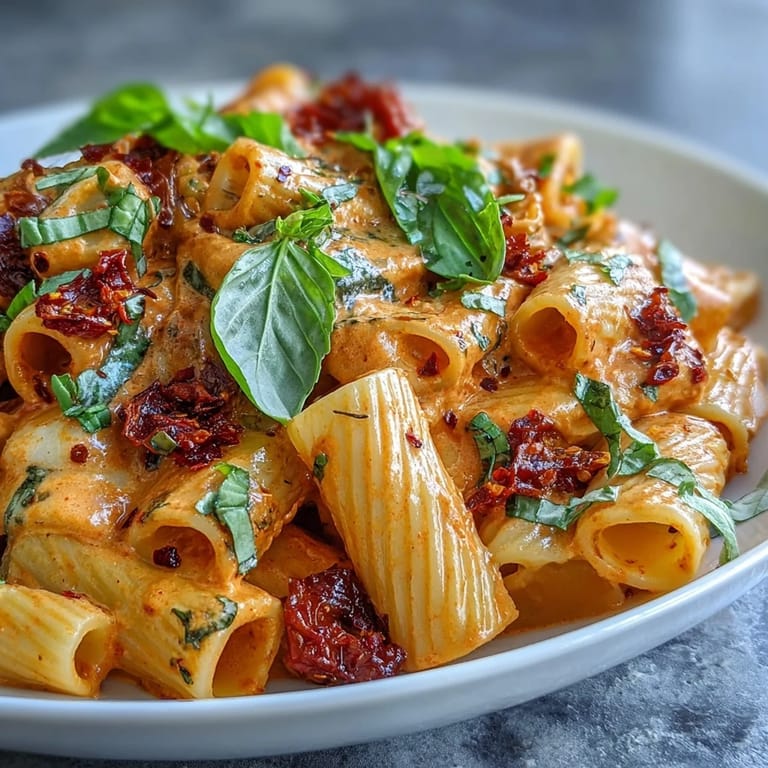 Quick Spicy Vodka Rigatoni, a vibrant, cheesy pasta dish with a hint of heat.