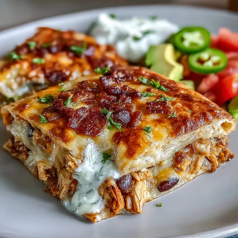 Crispy Tex-Mex Rotisserie Chicken Crunch Wrap Bake, ready for serving now.