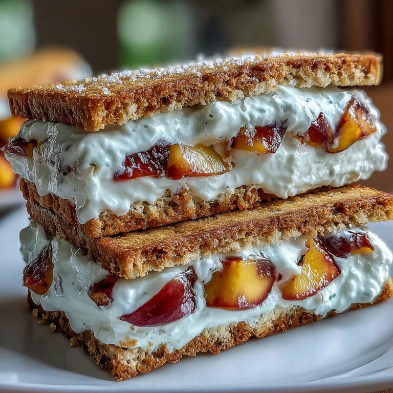 Delicious homemade frozen peach yogurt sandwiches stacked, ready for a refreshing summer dessert.