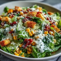 Vibrant Charred Corn Caesar Salad with smoky kernels and crisp romaine awaits serving.
